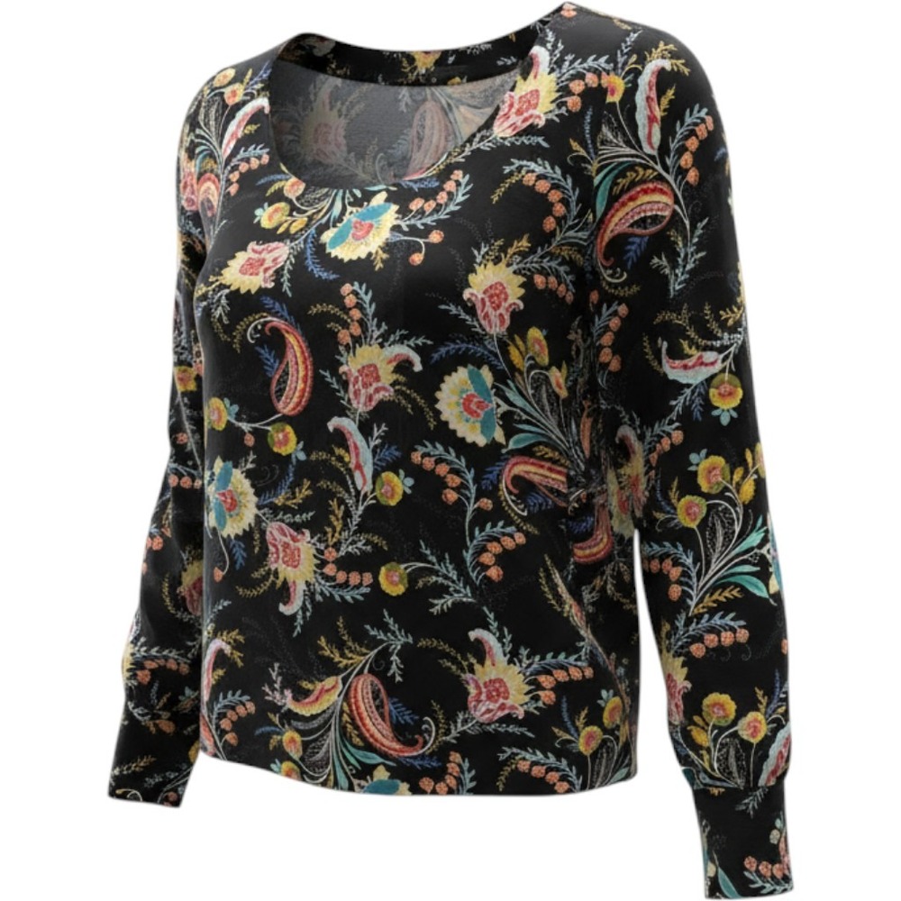 Loft Paisley Floral Blouse Women Medium Black Long Sleeve Keyhole Back